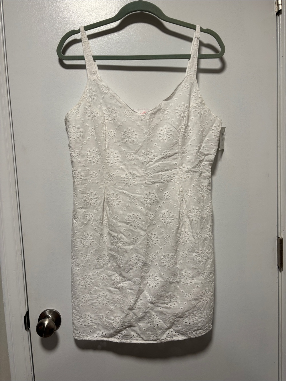 Mills by Millie Bobby Brown White Eyelet Ruched Mini Dress